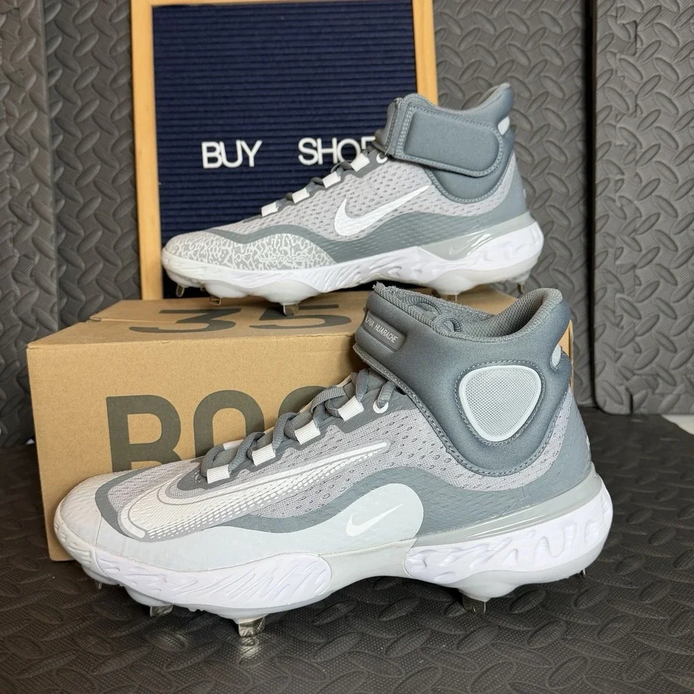 Nike Alpha Huarache Elite 4 Mid Metal Baseball Cleats Gray DJ6520-012‎ Size 7.5